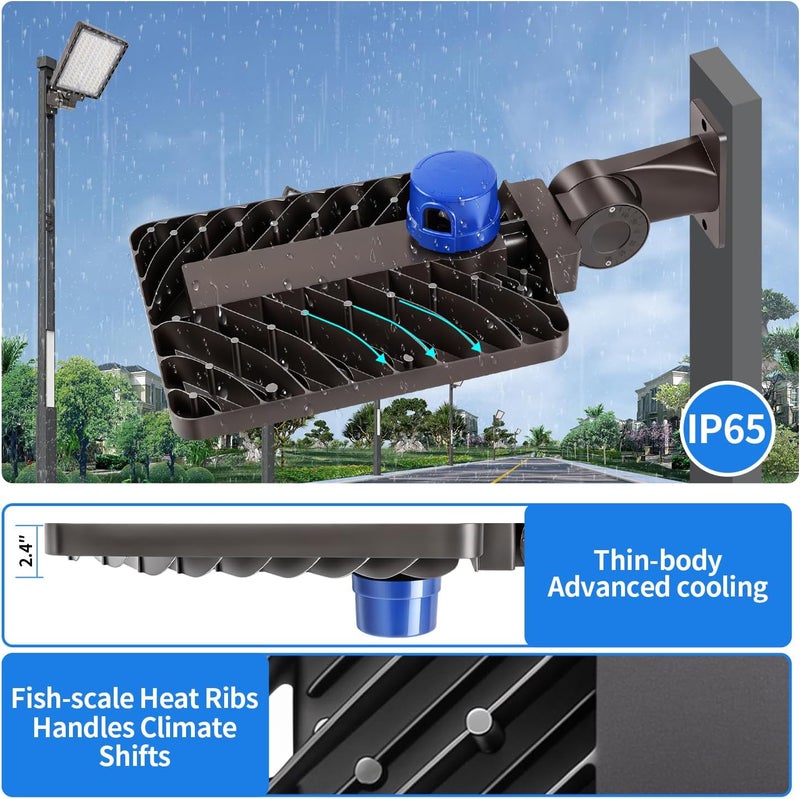 LEDMO LED Parking Lot Light 37000lm Outdoor Dusk to Dawn Commercial Street Light with Adjustable Arm Wall Mount 240W IP65 LED Barn Security Area Lights for Yard Sport Warehouse Shop 5000K - Image 3